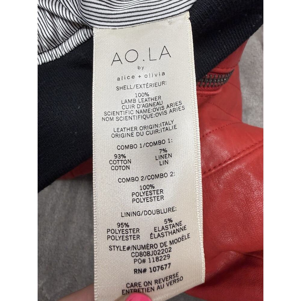 Alice + Olivia Avril Red Lamb Leather Hooded Moto Jacket Small S $995 - Picture 12 of 12